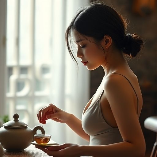 茶艺师专注泡茶瞬间