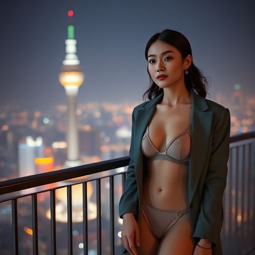 夜晚阳台俯瞰广州塔的浪漫场景
