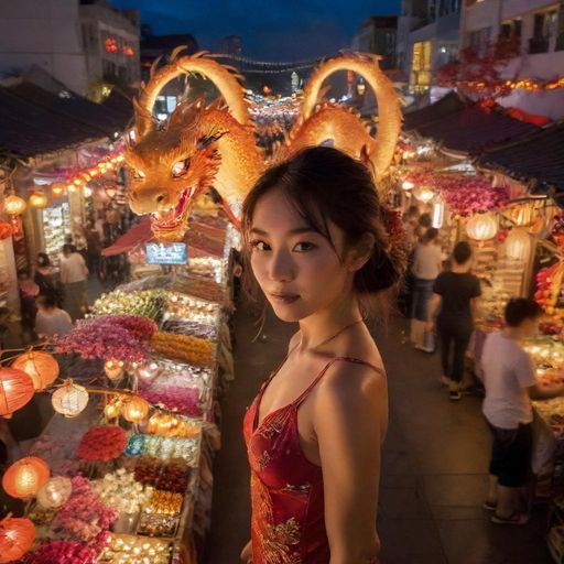 夜市摊位与人群的热闹场景