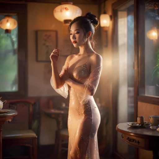 歌手在茶肆内轻声弹唱