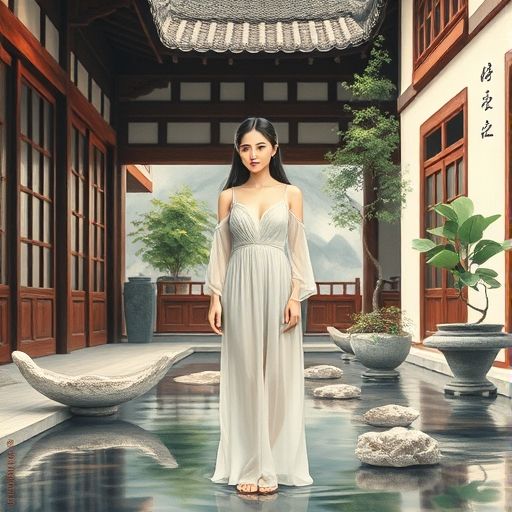 老街茶肆的庭院美景