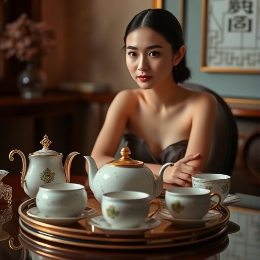 广东会所私密包厢内的精致茶具