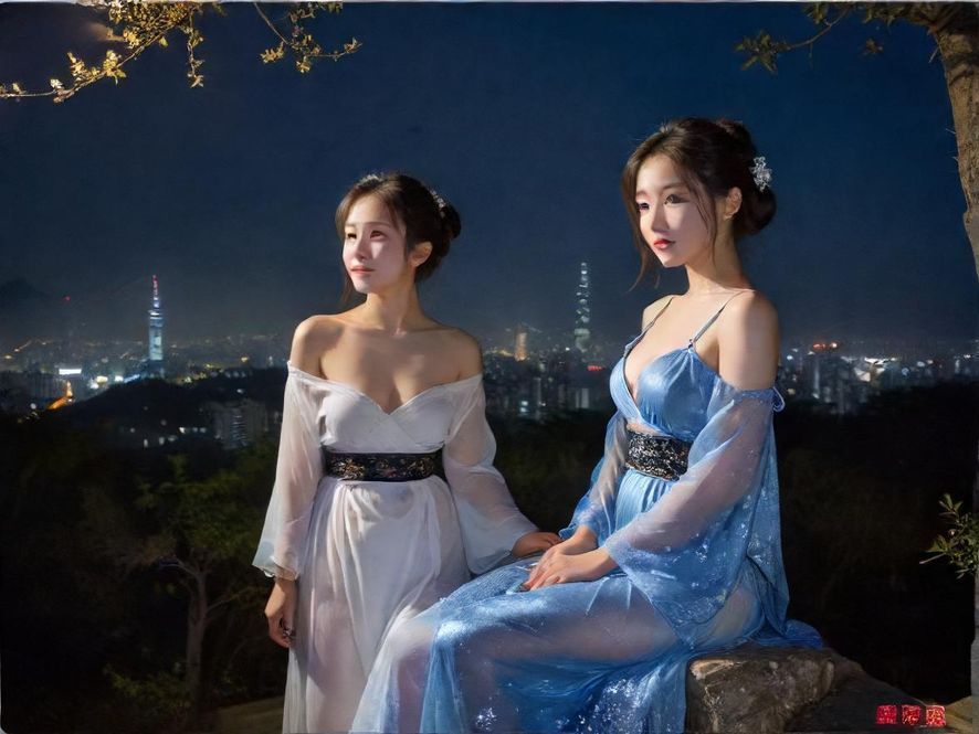 城市夜景中，五彩斑斓的夜场彩灯交织出梦幻般的光影。