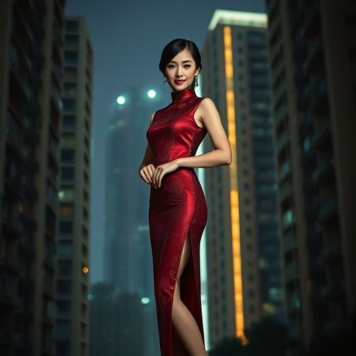 广州夜色中的一栋普通公寓楼，窗户透出微弱的光