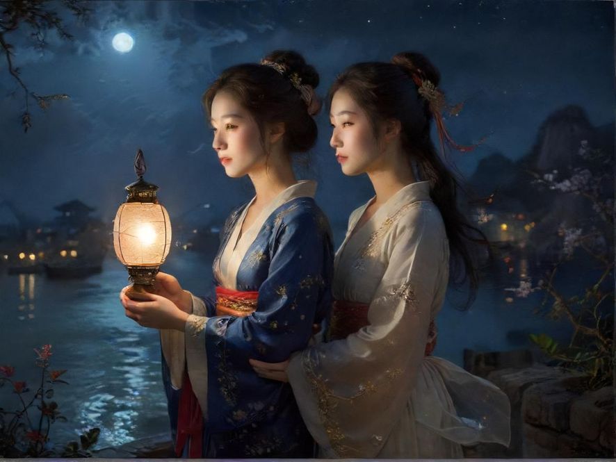 上海夜色深邃的小巷，柔和的灯光洒下，增添了几分神秘感。