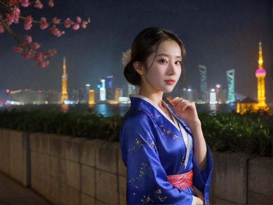 繁华都市的夜晚，高楼林立，霓虹闪烁，充满活力。