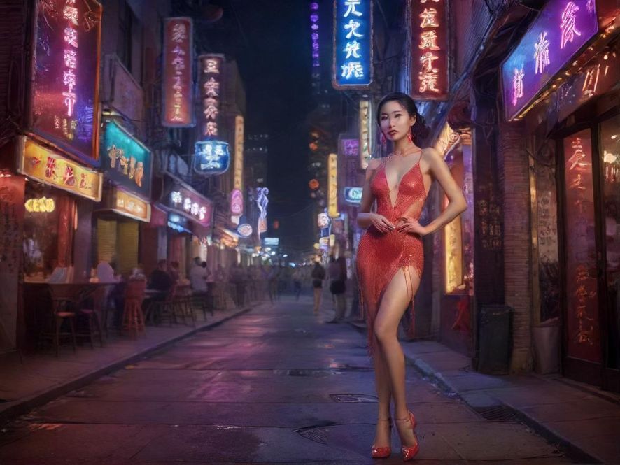 城市夜场入口霓虹灯光夜景展示