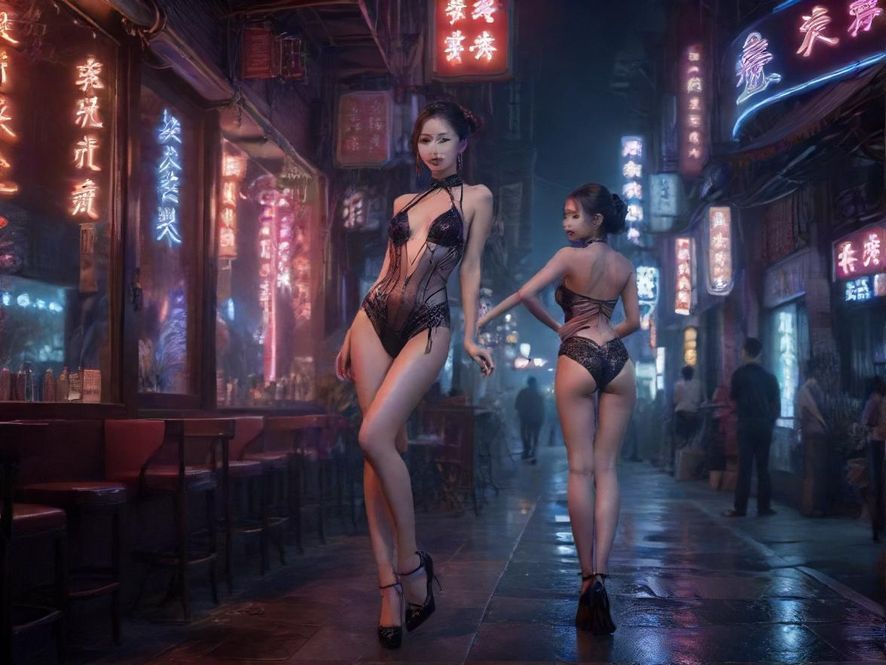 夜色中闪烁的黄埔会所霓虹灯