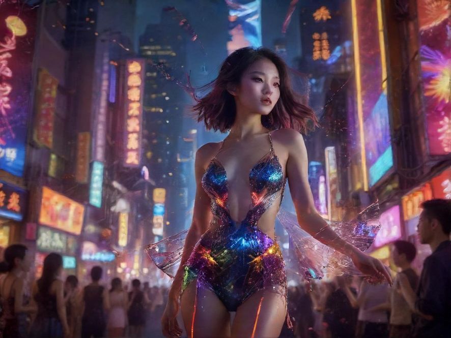 夜场派对的炫彩灯光与热闹氛围