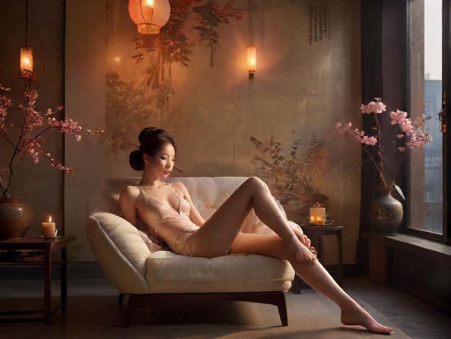 一个布置舒适的室内休闲空间，光线柔和