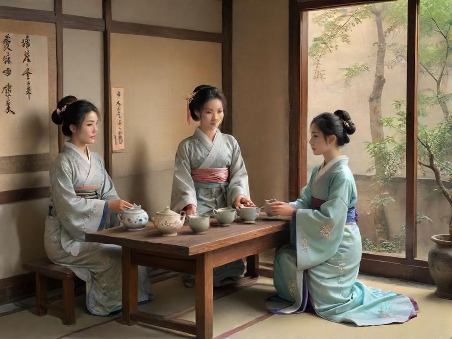 天津外围工作室内的茶艺展示区域，摆放着精致的茶具，整体风格唯美，透露出私人会所的专属感。