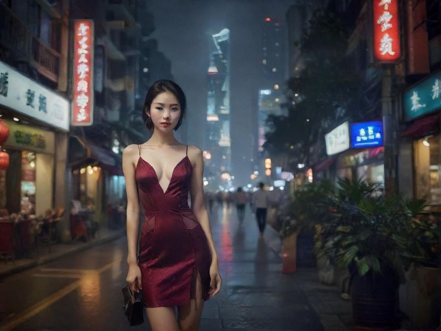 广州夜景下看着手机屏幕的人