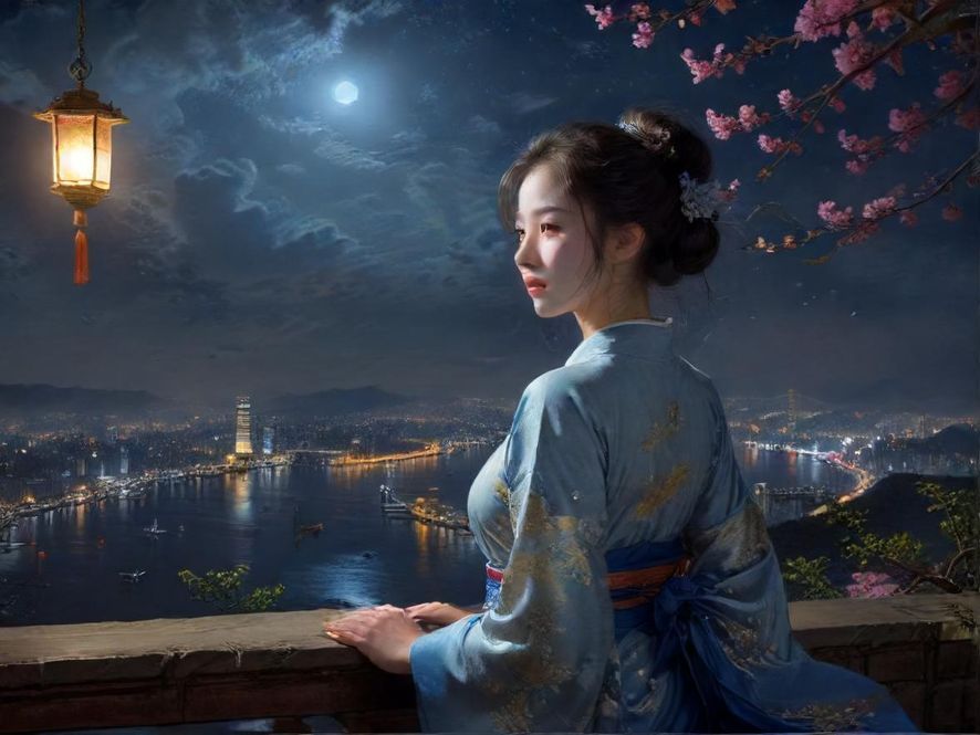 华灯初上的海珠区夜景