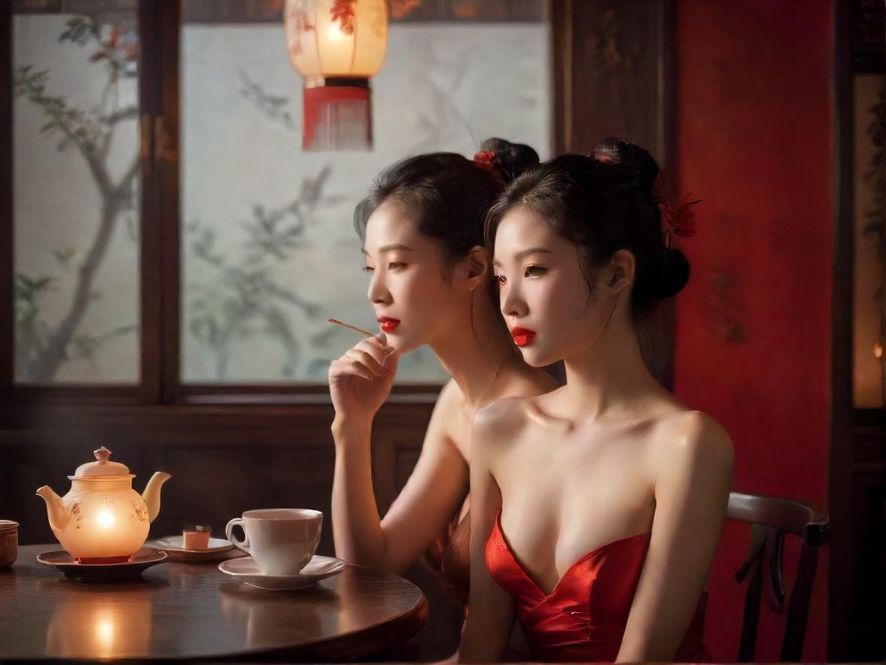 温州私密茶室一角，柔和的灯光映照在精致的艺术装饰上，营造出温馨而富有格调的氛围
