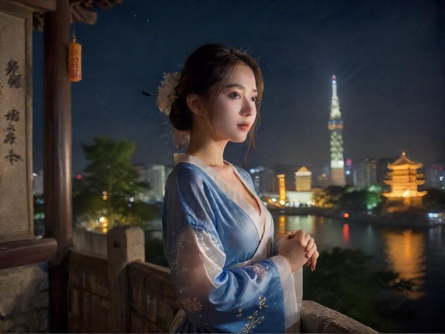 夜晚都市中有人查看休闲娱乐信息的场景