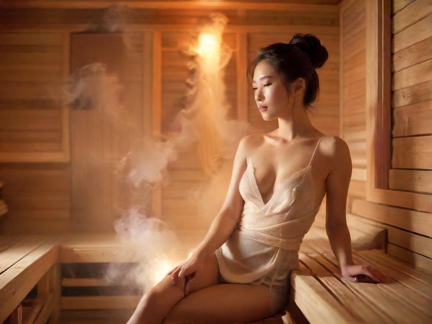 蒸汽繚繞的舒適桑拿房內部景象