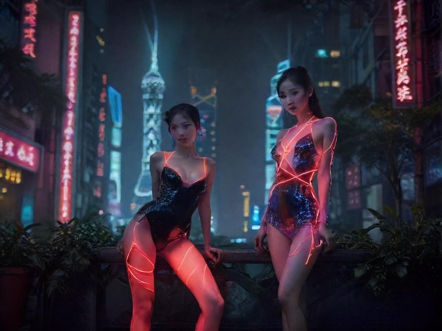 广州城市夜景下的休闲氛围