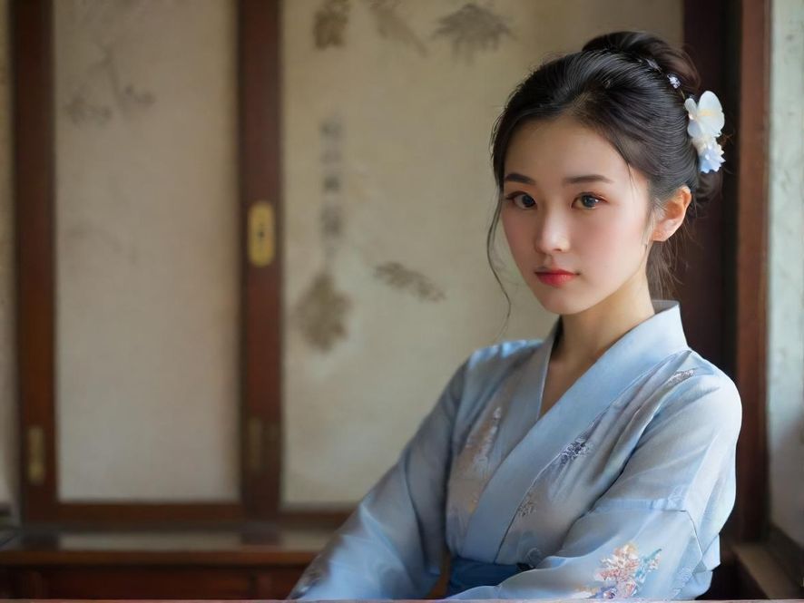 一位面带温柔笑容的东方女性特写,眼神友善,背景是暖色调光影下的舒适居家环境。