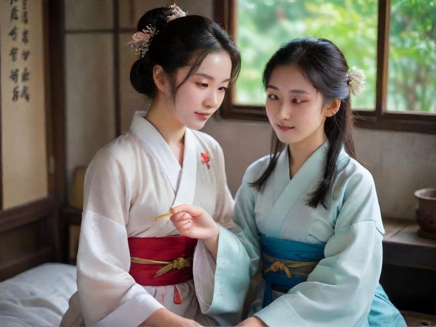 一位女子在上海老弄堂的茶室里,阳光透过窗棂洒在木桌上,她手中端着一杯茶,神情宁静,享受着午后的悠闲时光。