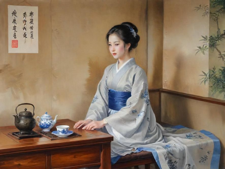 广佛一间茶室的精致茶具在阳光下闪耀，展现出唯美的品茗氛围